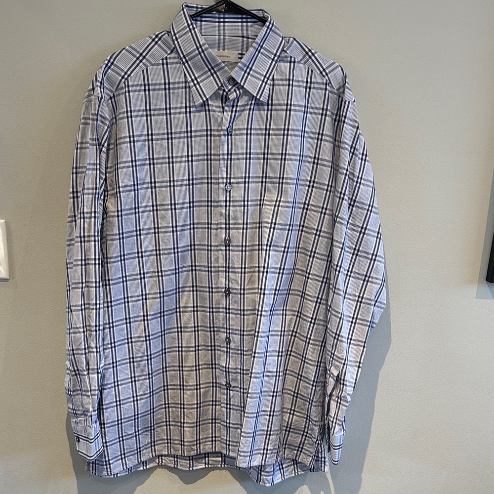 Ermenegildo Zegna Gray and Blue Checkered Shirt